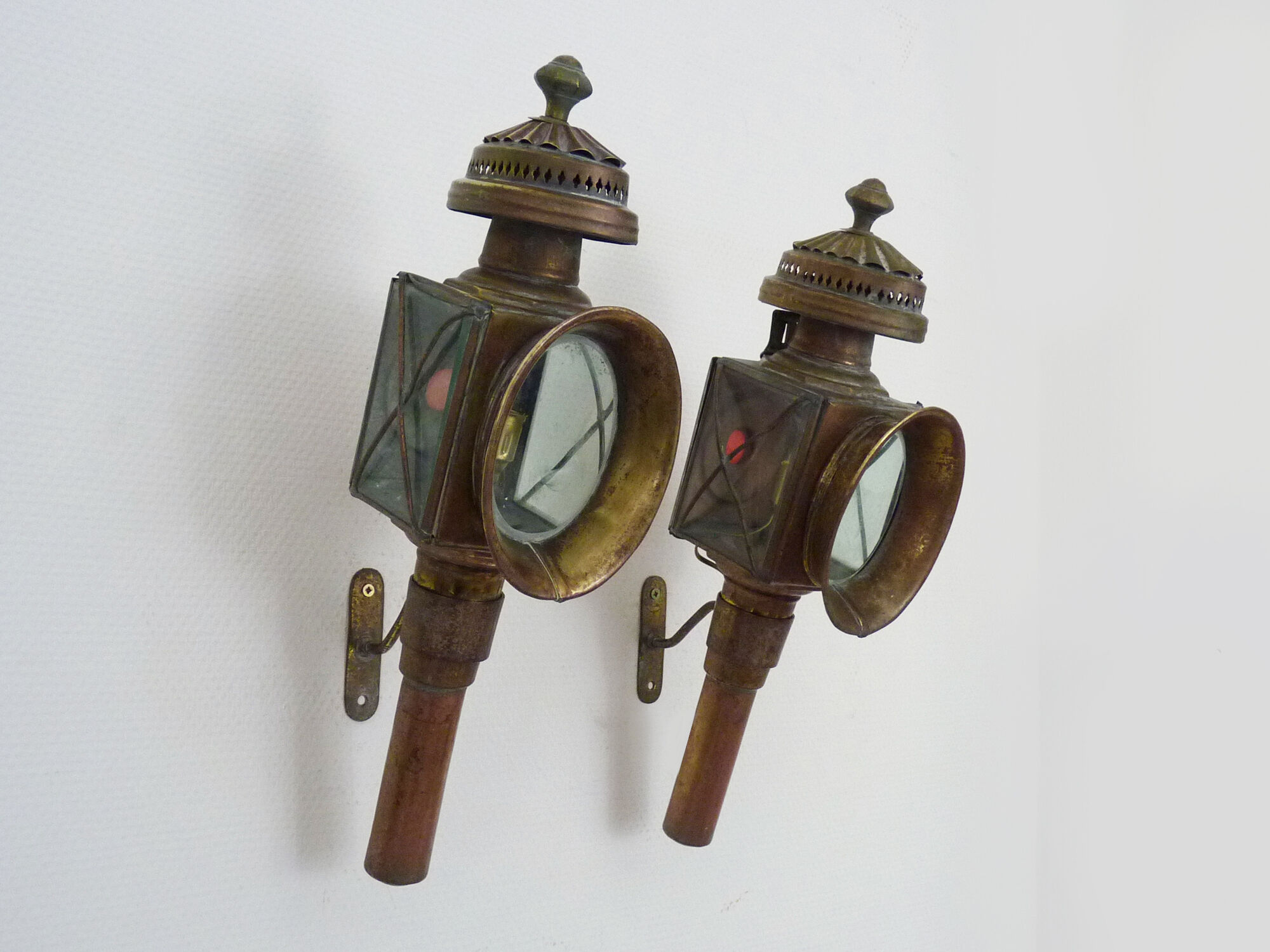 Pair of vintage wall lamps carriage lanterns, cab, electrified lanterns. Year 20 30