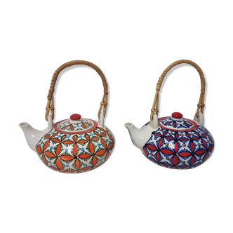 Teapot in rattan & wicker faience