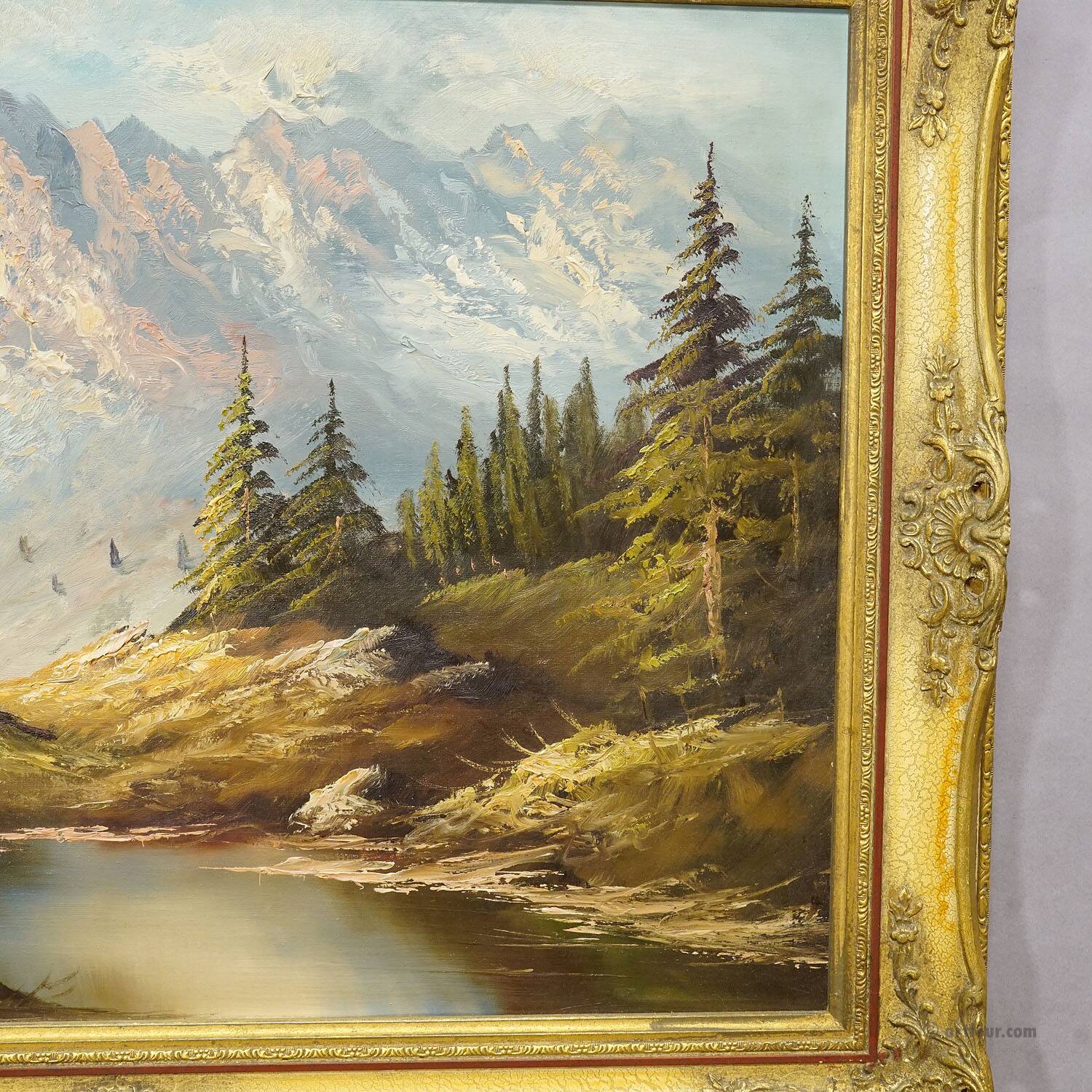 Alpine landscape oil painting with Tyrolean mountain hut