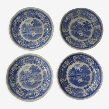 4 assiettes  faience ancienne  Vlleroy Boch burgenland bleu