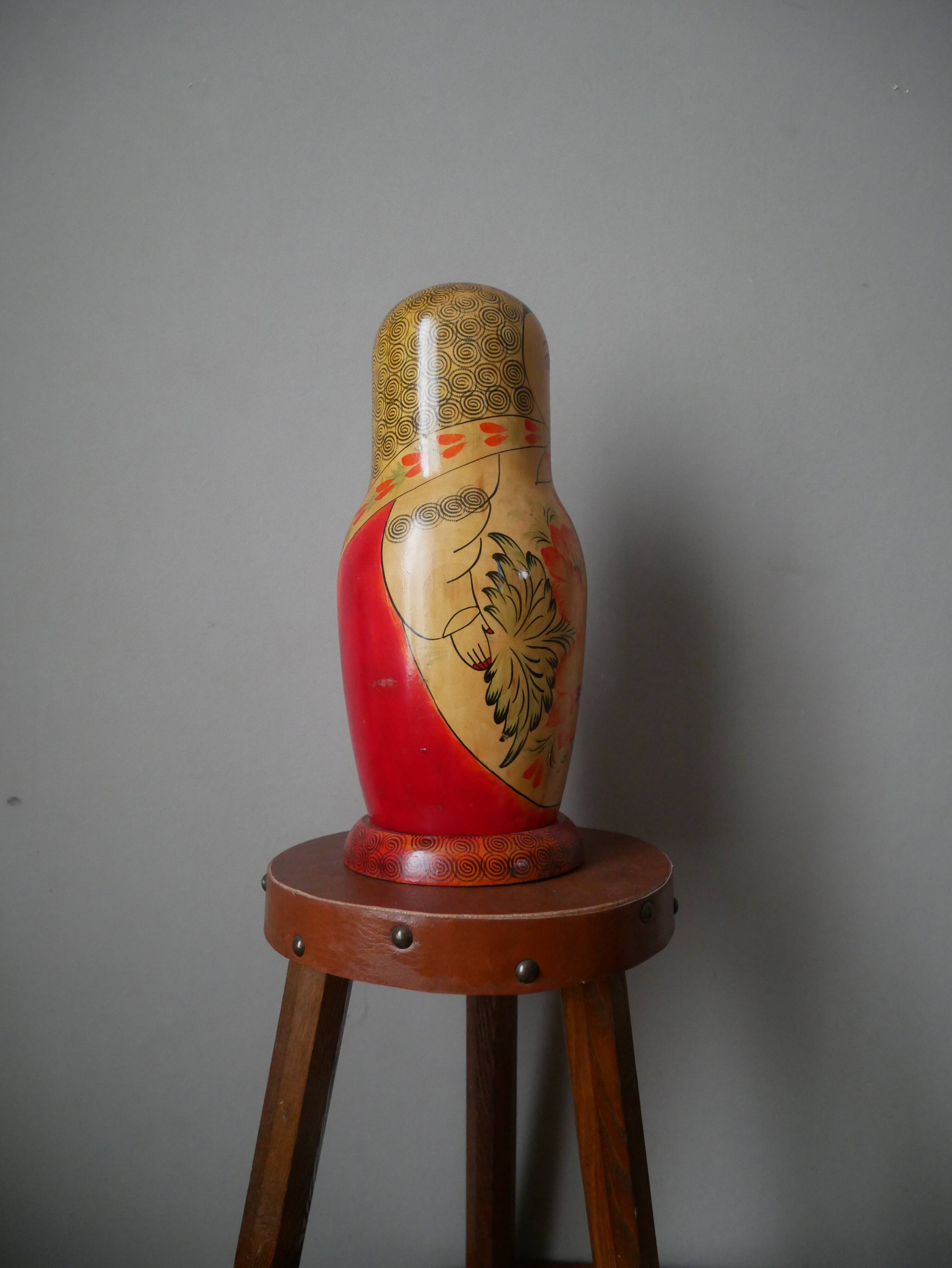 Large vintage handmade Russian doll bottle cover collectible decoration