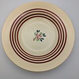 Lot de 6 assiettes creuses gien france couleur beige liseré rouge décor fleur