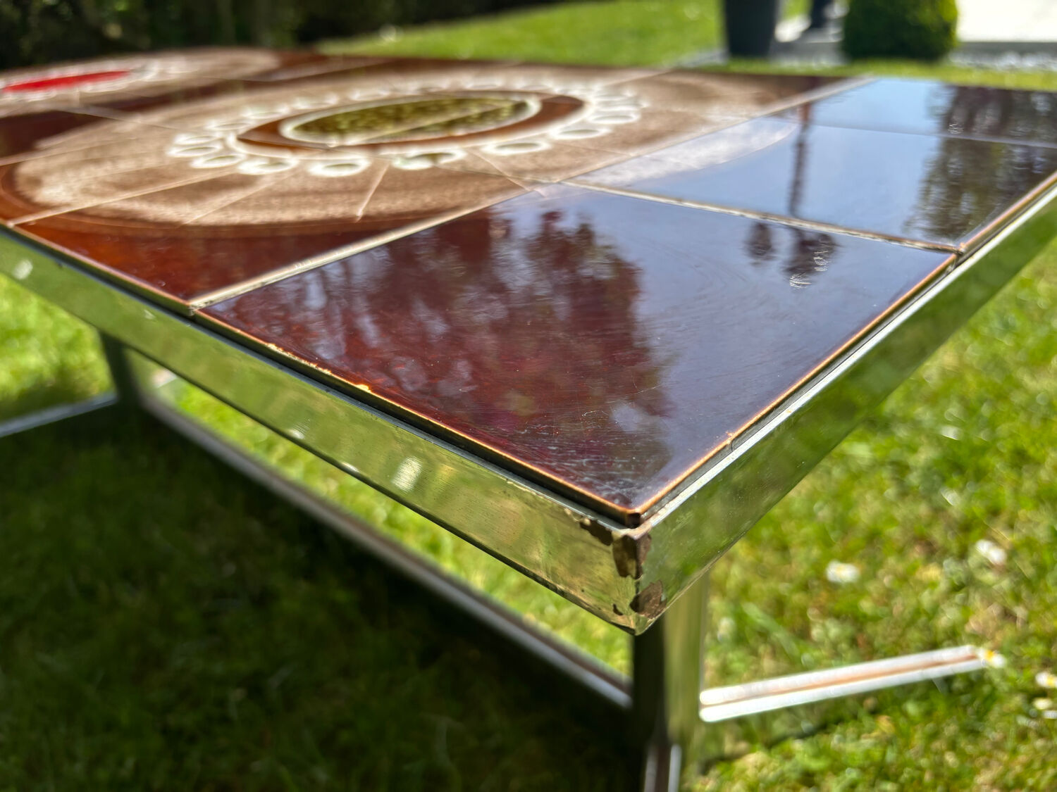 Vintage chrome and ceramic coffee table