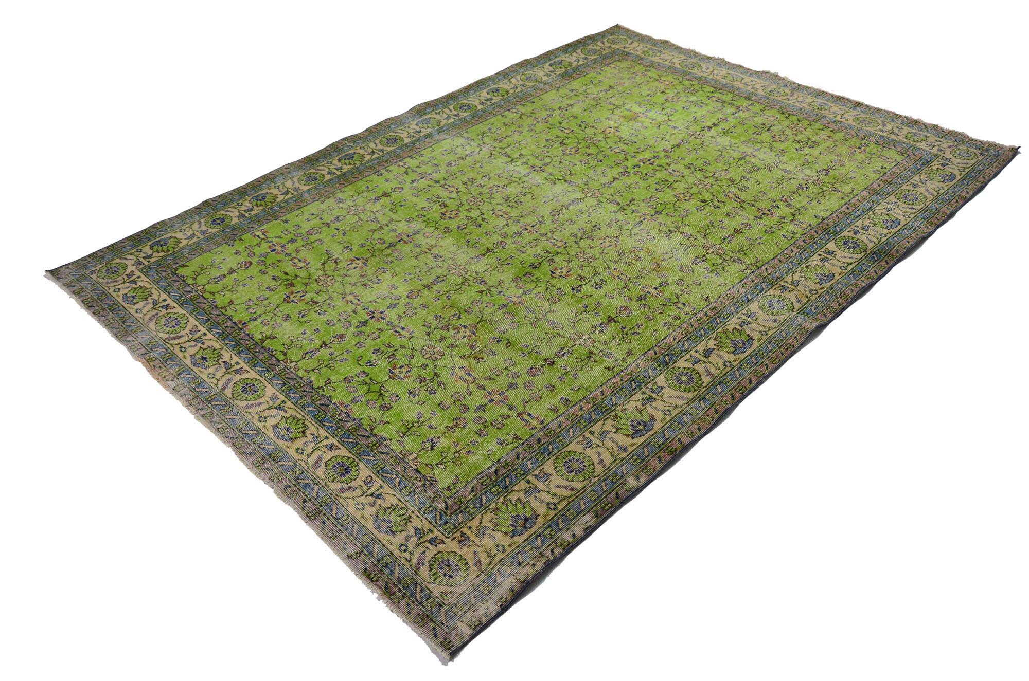 Vintage Green Floral Turkish Carpet 323 x 227 cm