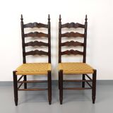 Pair of vintage Arts & Crafts chairs in the style of Antonio Calligaris in oak wood and rope from the 1970s.