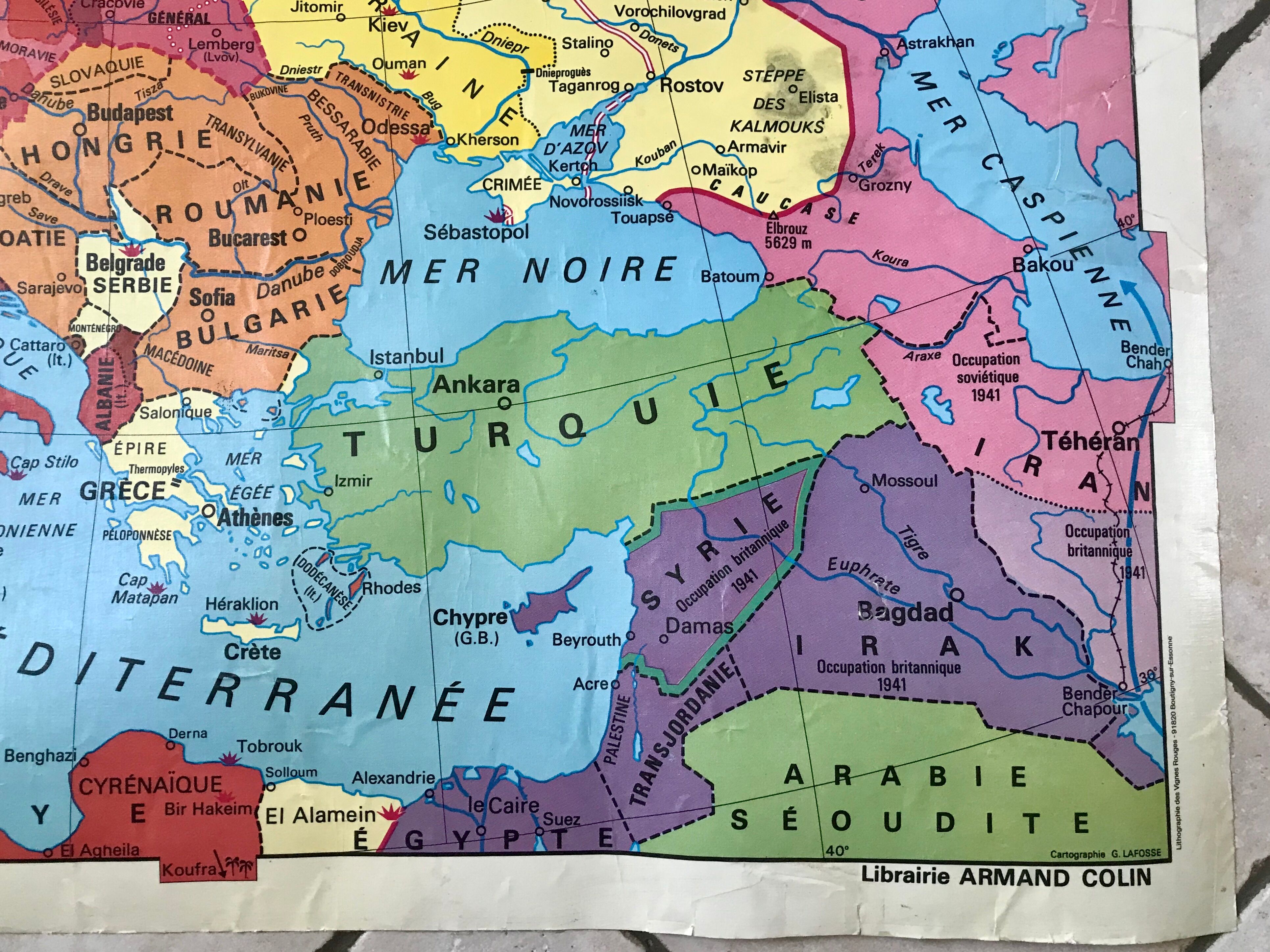 school map Librairie Armand Colin Reinhart and Wagret La France from 1939 to 1945 / 2nd GM 1970