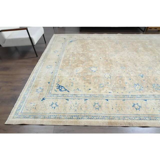 1970s Vintage Persian Handmade Wool Cotton Yellow Area Rug 280x381