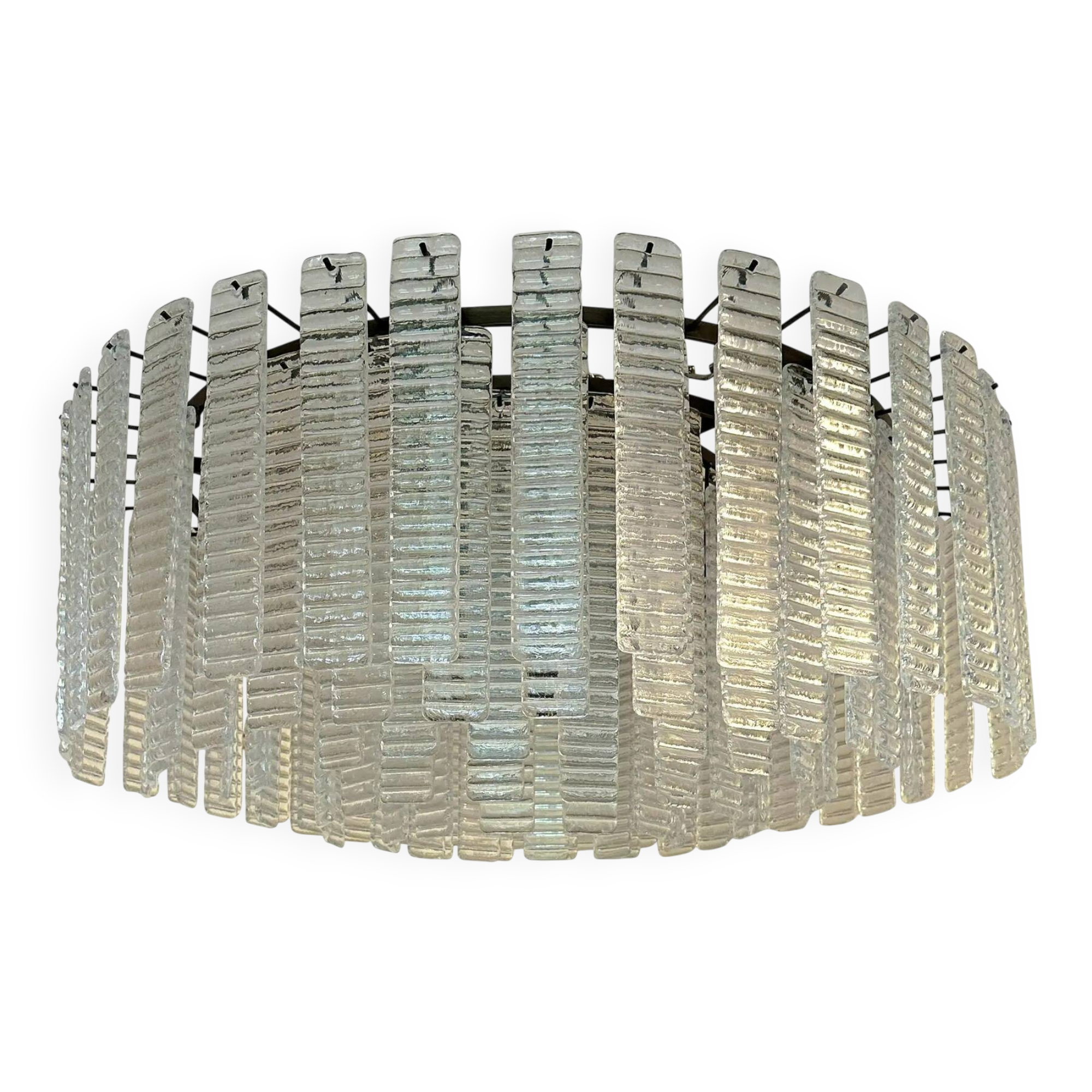 Contemporary Modern Clear Strips “Listelli” Murano Glass Burnish Flush Moun