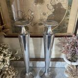 Pair of aluminium cast candle holders 52cm