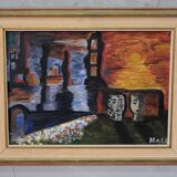 Lennart Hall, Swedish abstract painting, 1960s, Oil on panel, Framed