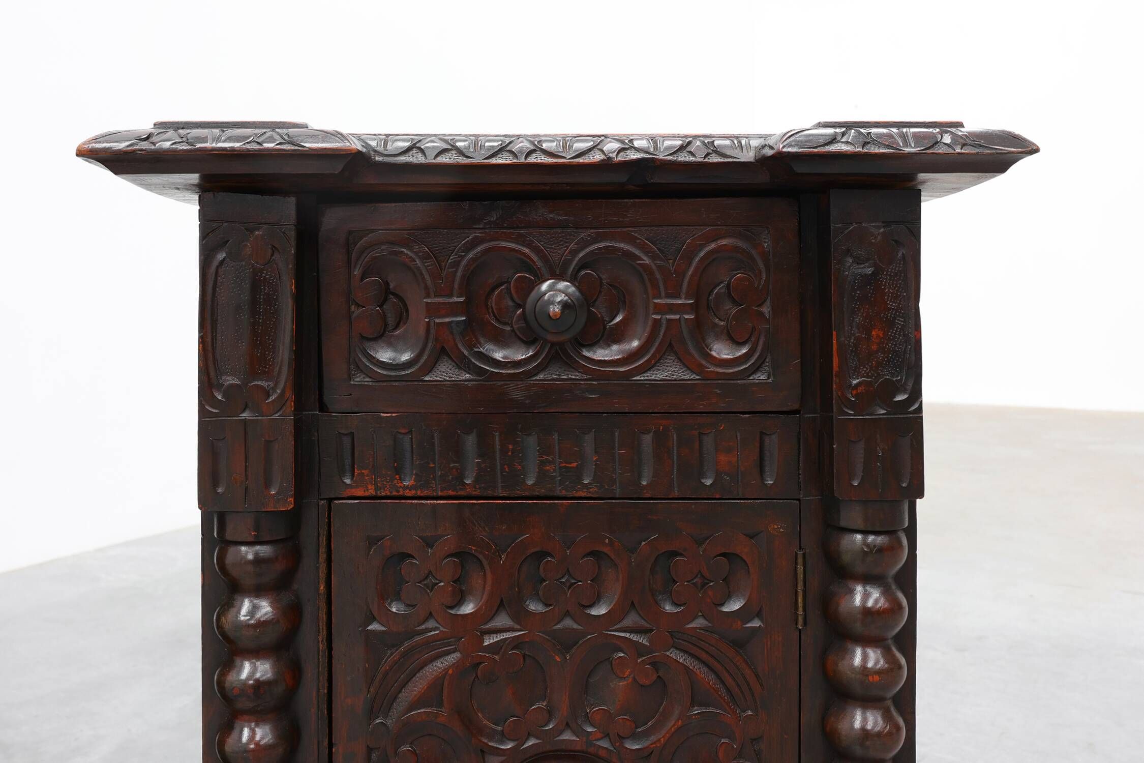 Pair of Breton Carved Oak Bedside Cabinets, France, circa 1900