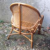 Low armchair in rattan and bamboo