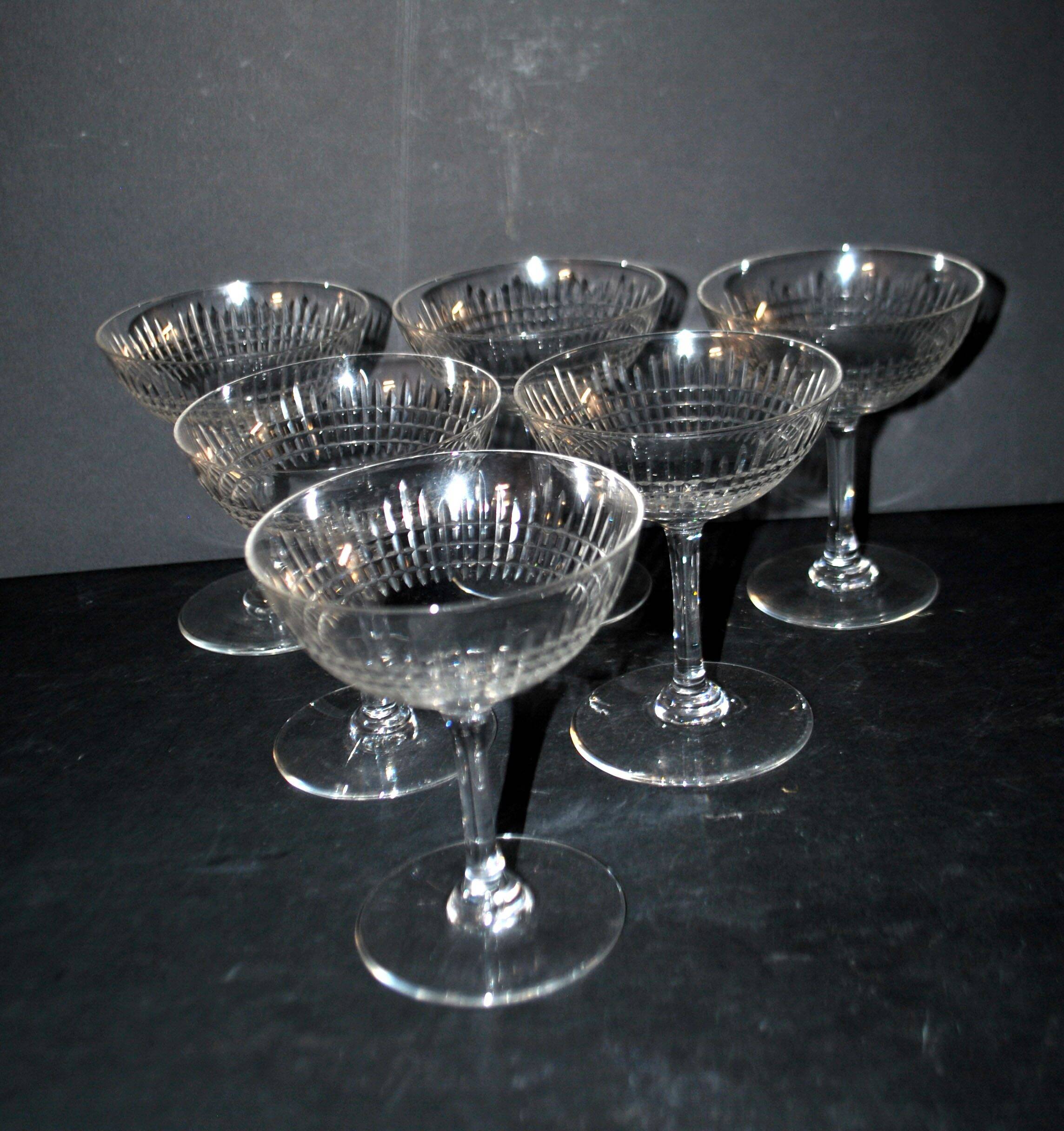 Baccarat set of 6 champagne glasses Nancy in cut crystal organ pipe design 11.5 cm
