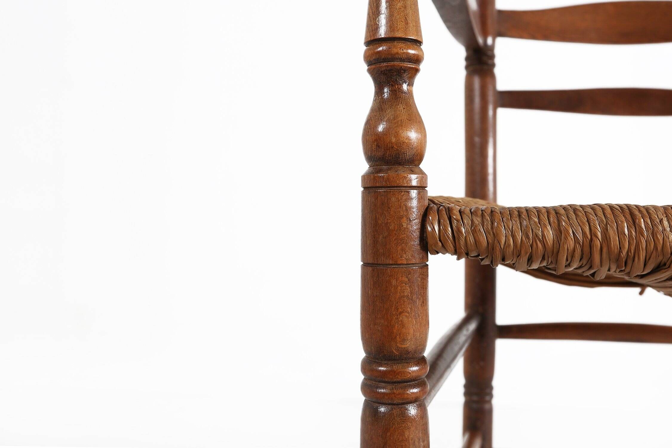 Antique French Wooden Armchair with Cane Seat, 1890s