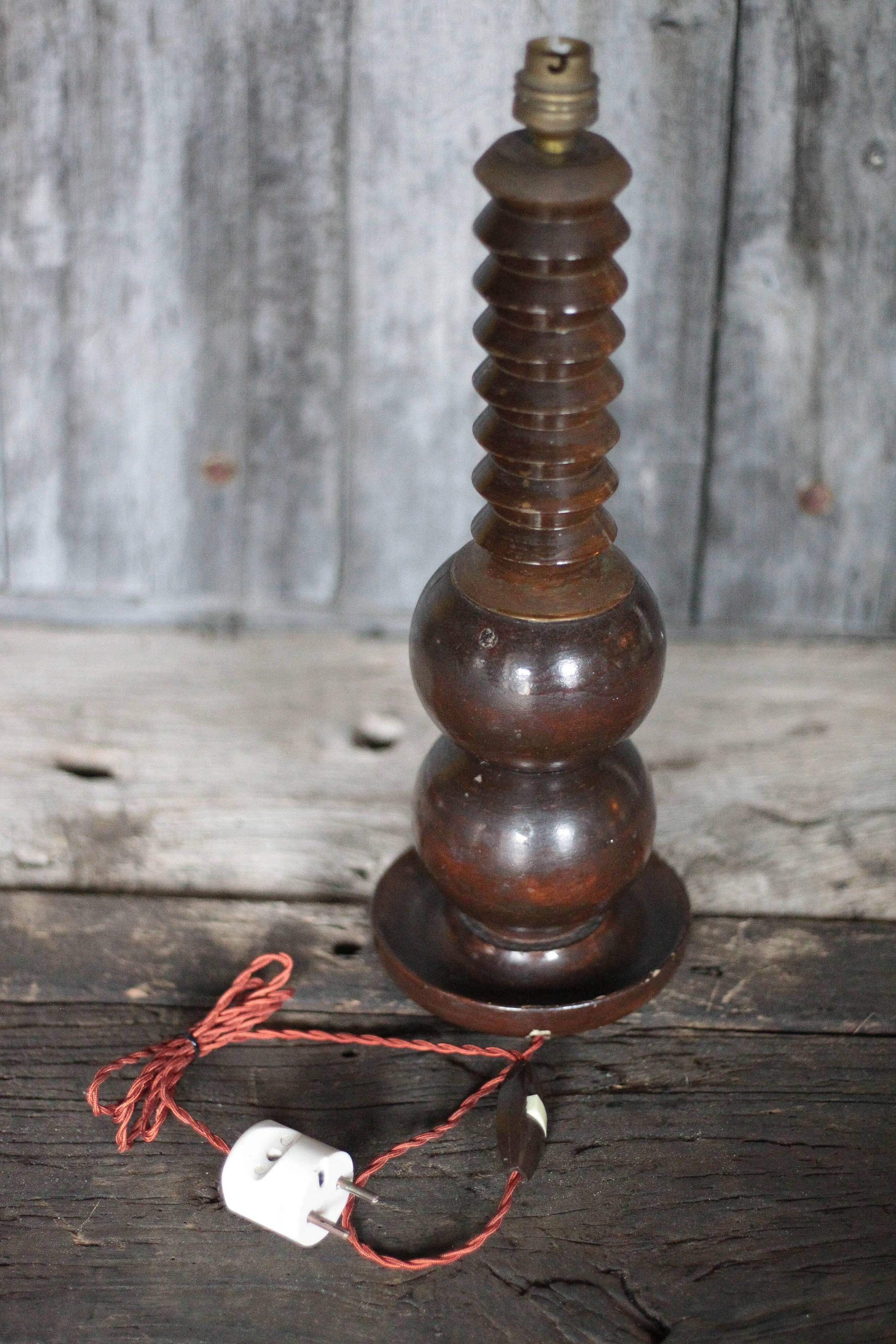 Wood lamp, turned wooden lamp base, table lamp, living room lamp.