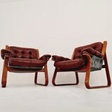 Fauteuils suédois scandinave en cuir des années 1970 par Carl-Henrik Spark pour Ulferts Suède