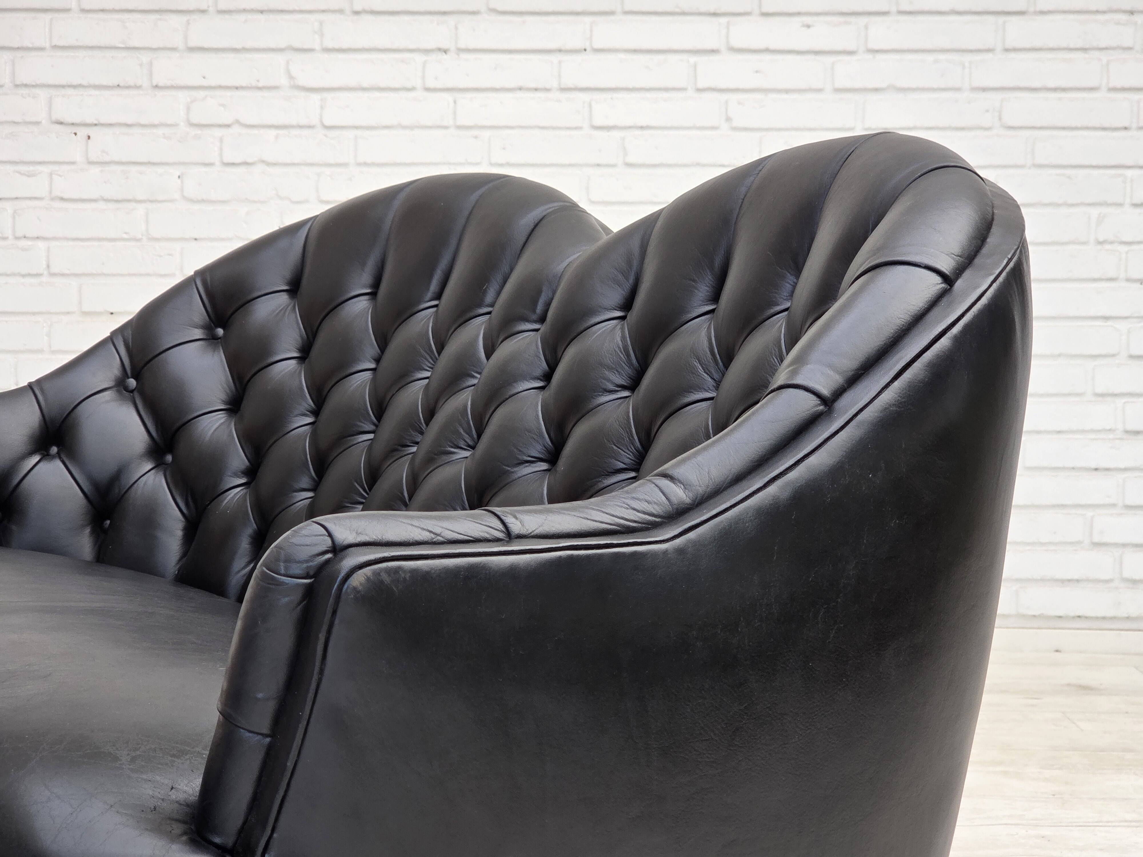 1960s, Scandinavian sofa in black furniture leather.
