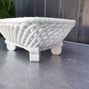 Corbeille vintage, coupe à fruits en céramique tressée