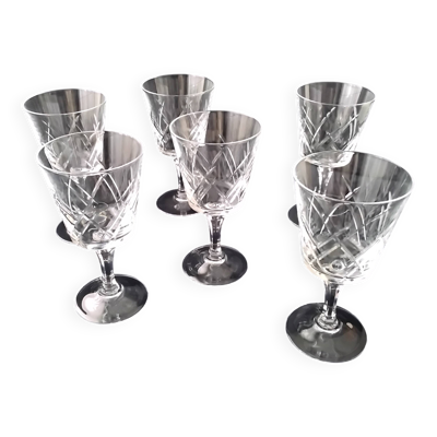 6 Anciens verres à vin en cristal d'Arques Modèle Saumur
