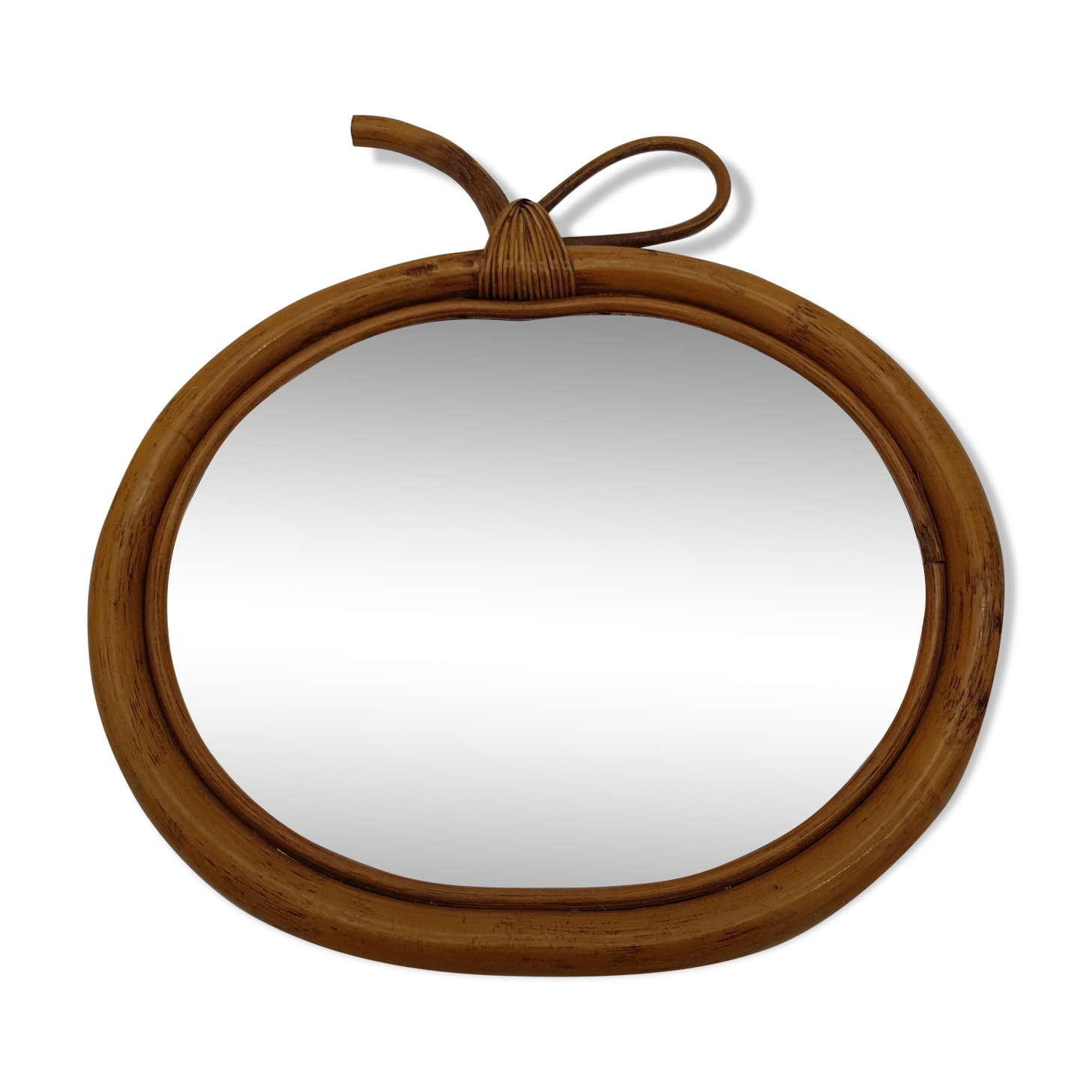Vintage mirror apple-shaped in bamboo - 32cm