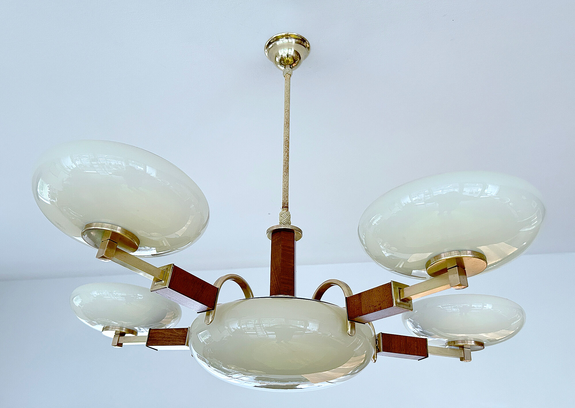 Art deco chandelier, glass, wood and glass, 30s