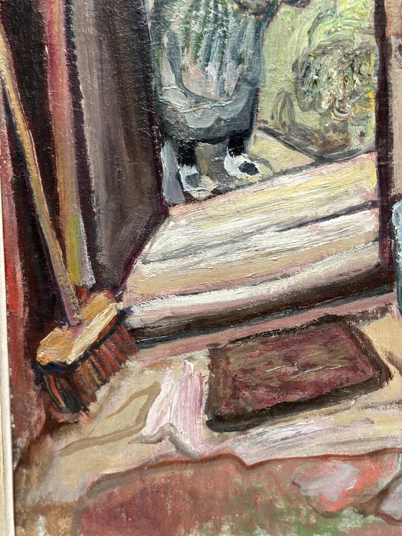 Oil on panel by Swedish artist – "Interior with figure" by Olle Nordberg (1905–1986) – 1944 – vintage and framed – 40×46 cm (15.7"×18.1")