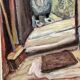 Oil on panel by Swedish artist – "Interior with figure" by Olle Nordberg (1905–1986) – 1944 – vintage and framed – 40×46 cm (15.7"×18.1")