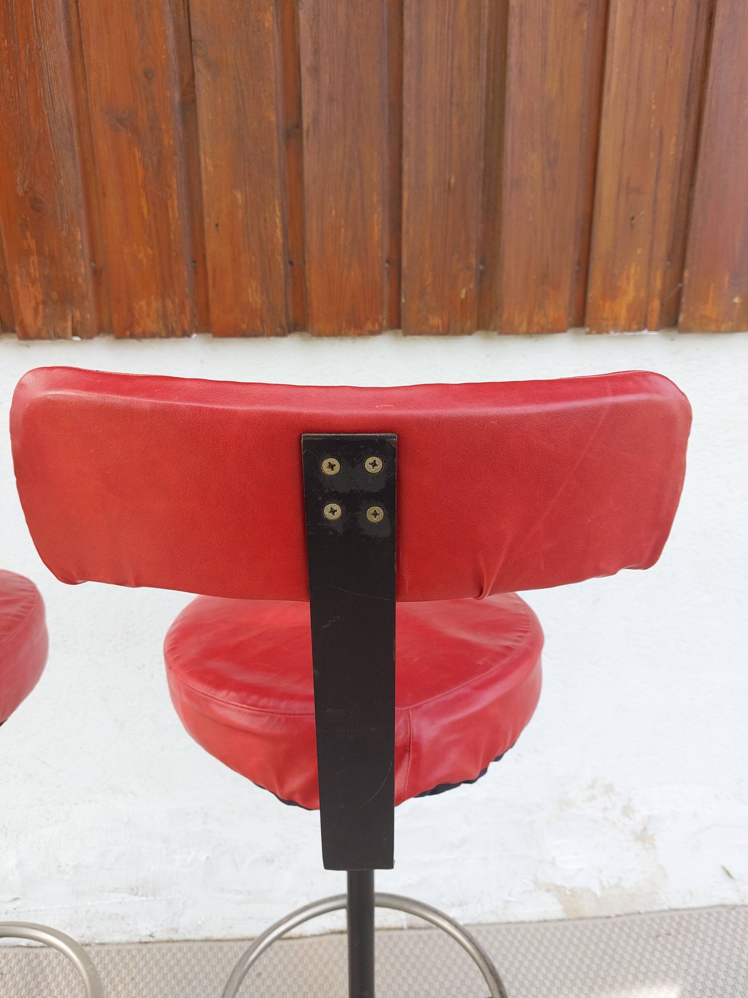 pair of high stools, leather, vintage, industrial