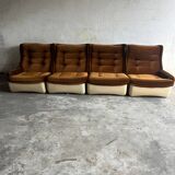 Canapé modulable 4 places Airborne années 1970 — Coussins en velours marron et coque en ABS crème