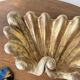 Immense wooden plate 1900 shell with golden patina