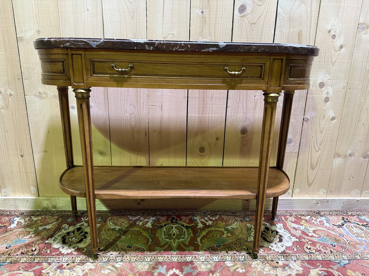 Louis XVI style console in marble and cherry wood.