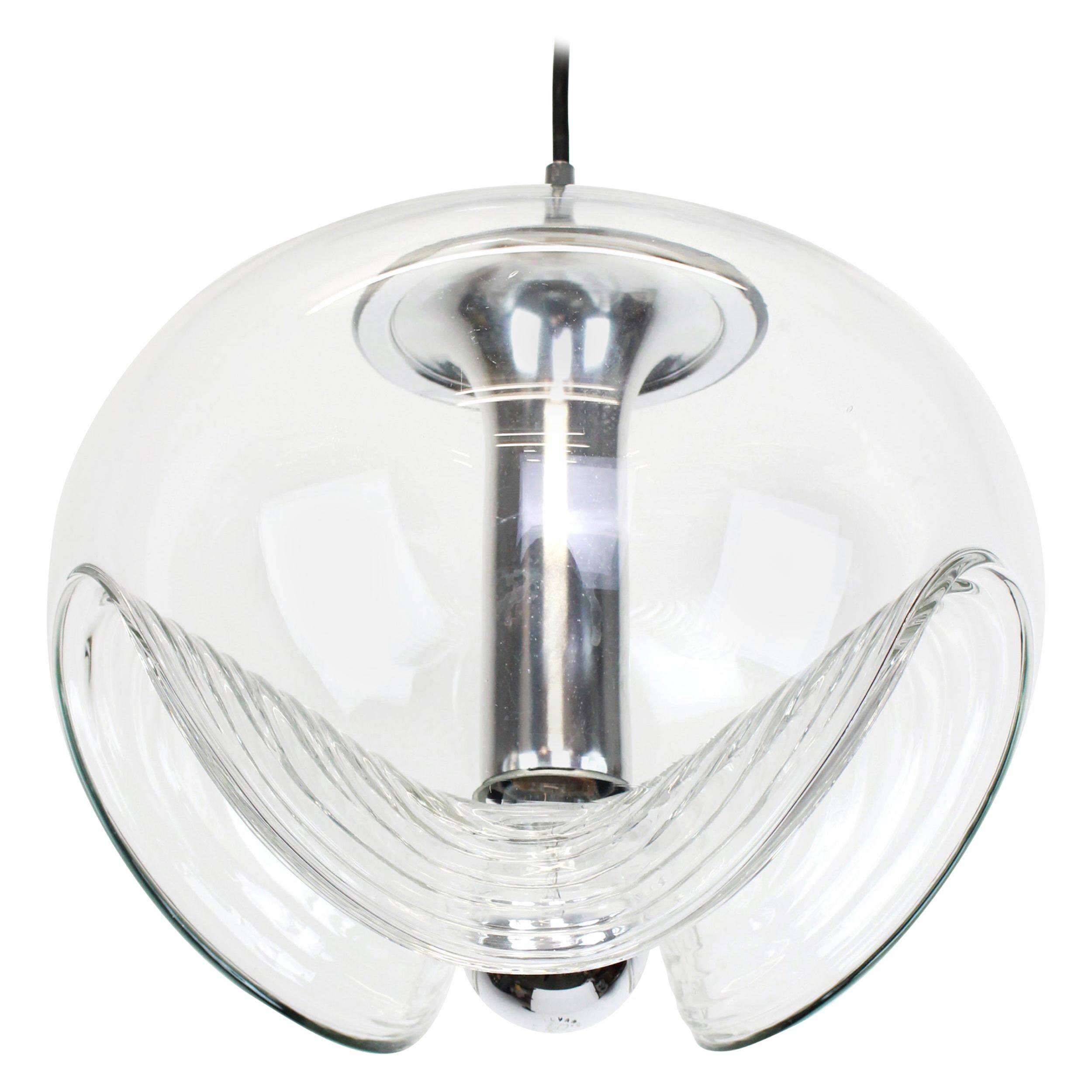 Large transparent glass pendant light by Koch & Lowy, Peill & Putzler, Germany, 1970.