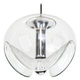 Large transparent glass pendant light by Koch & Lowy, Peill & Putzler, Germany, 1970.