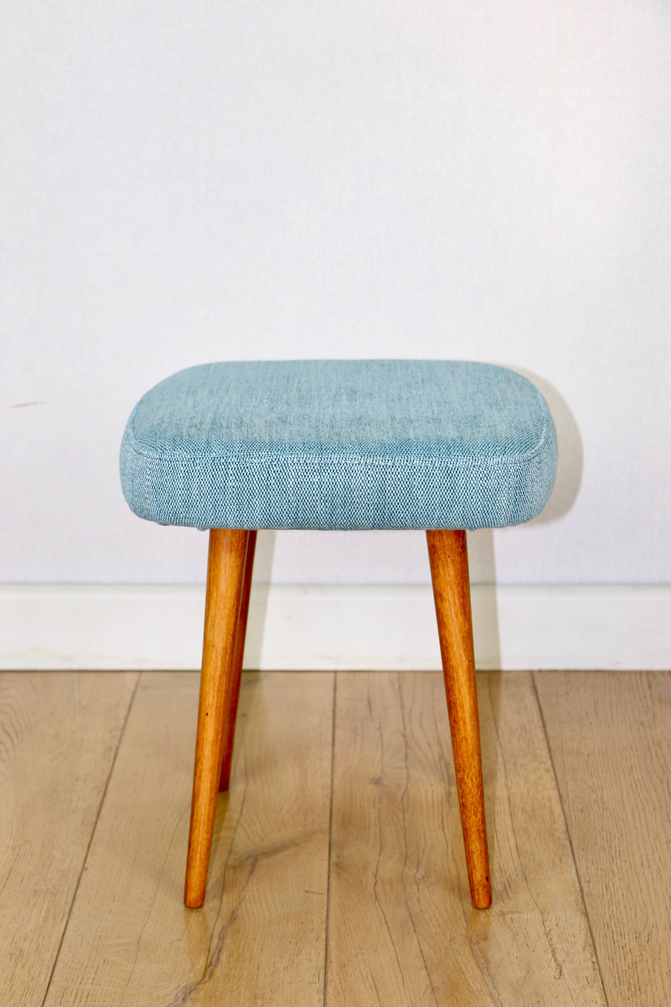 Blue turquoise square vintage stool PRL 1970s