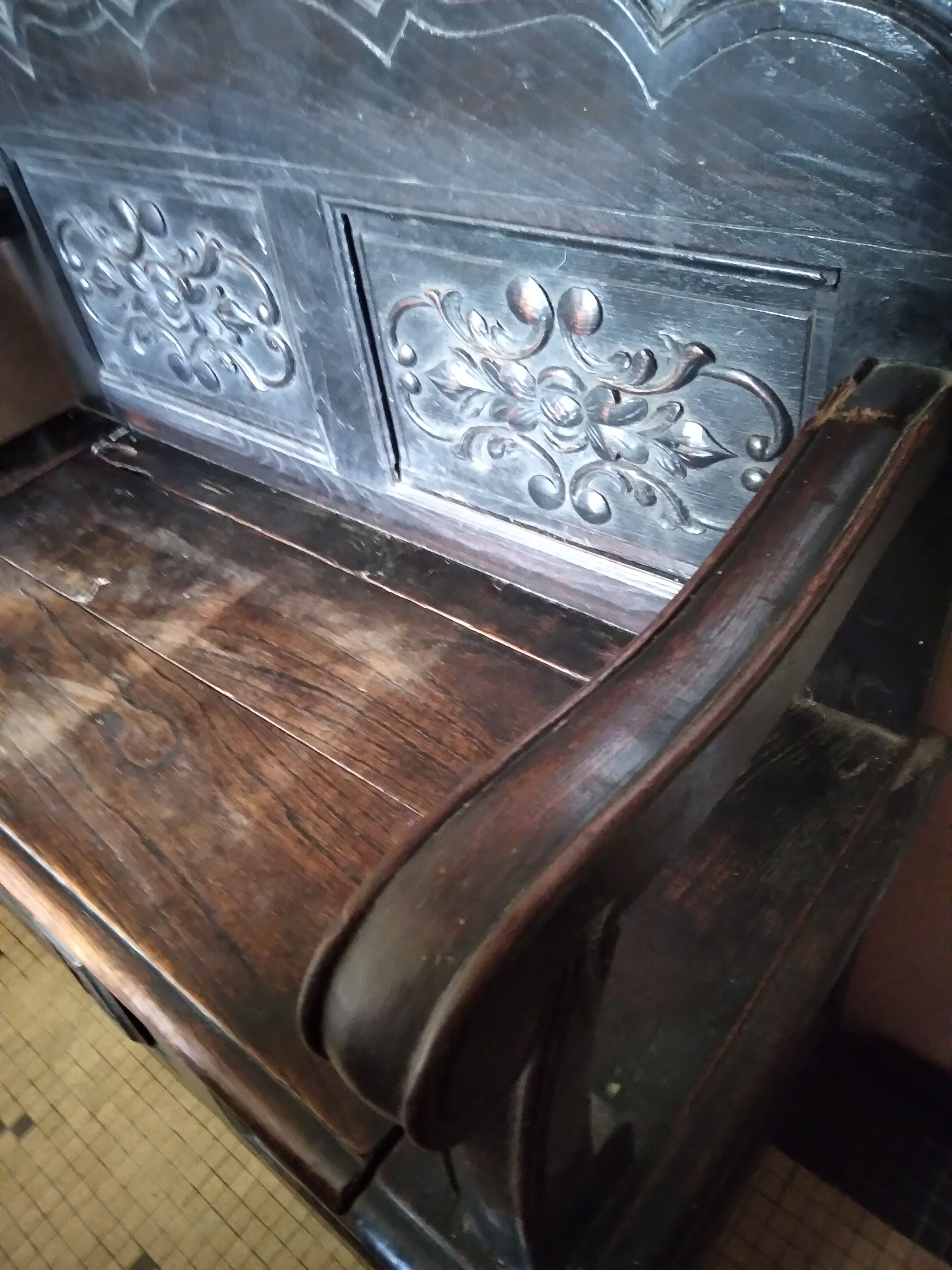 Old Breton enclosed bed chest bench