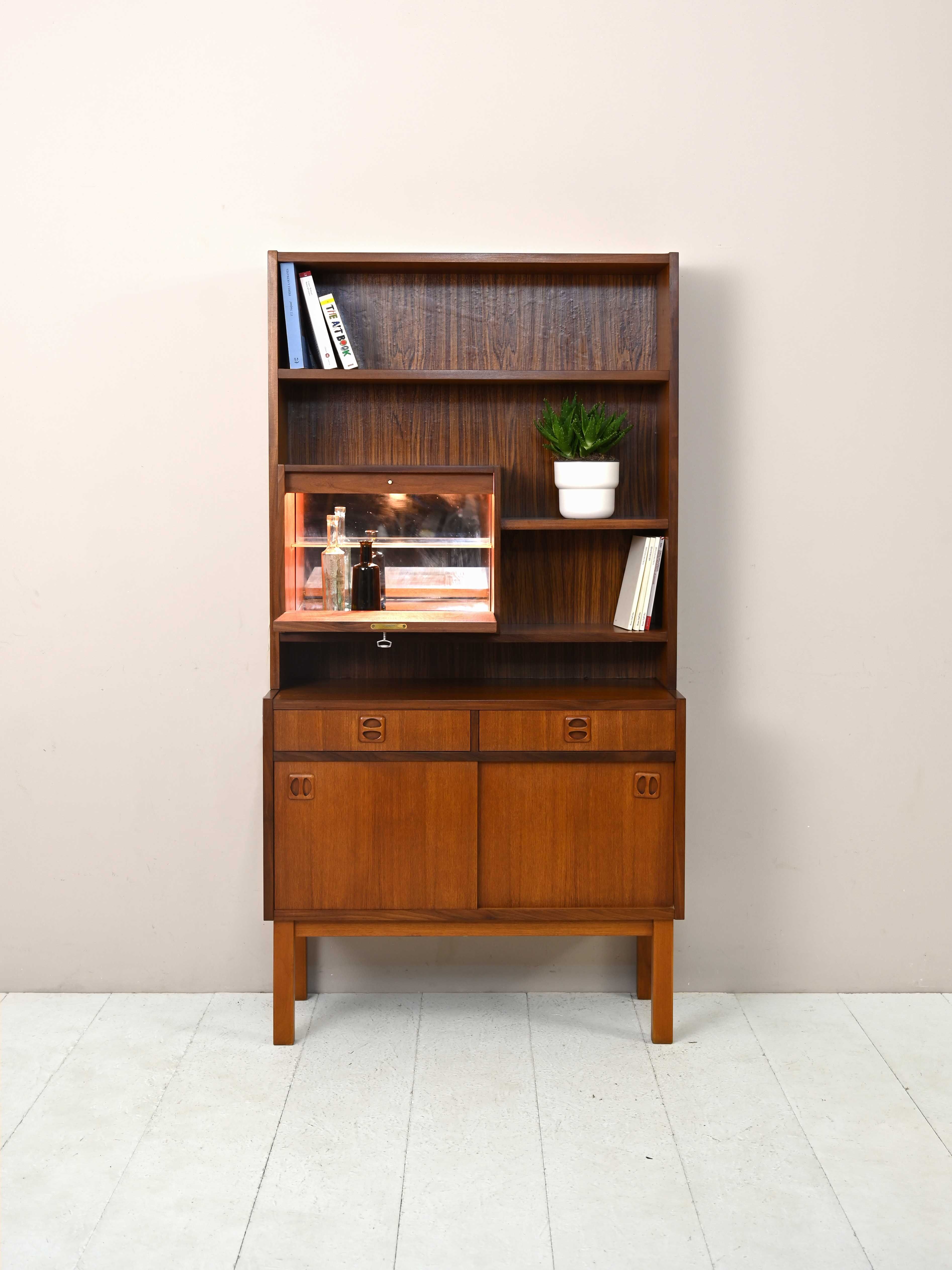 Scandinavian bookcase with bar compartment