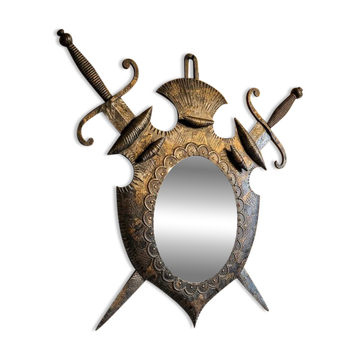 Miroir Héraldique des années 70 en Fer Forgé