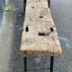 Console desserte "primitive" tray in oak steel frame
