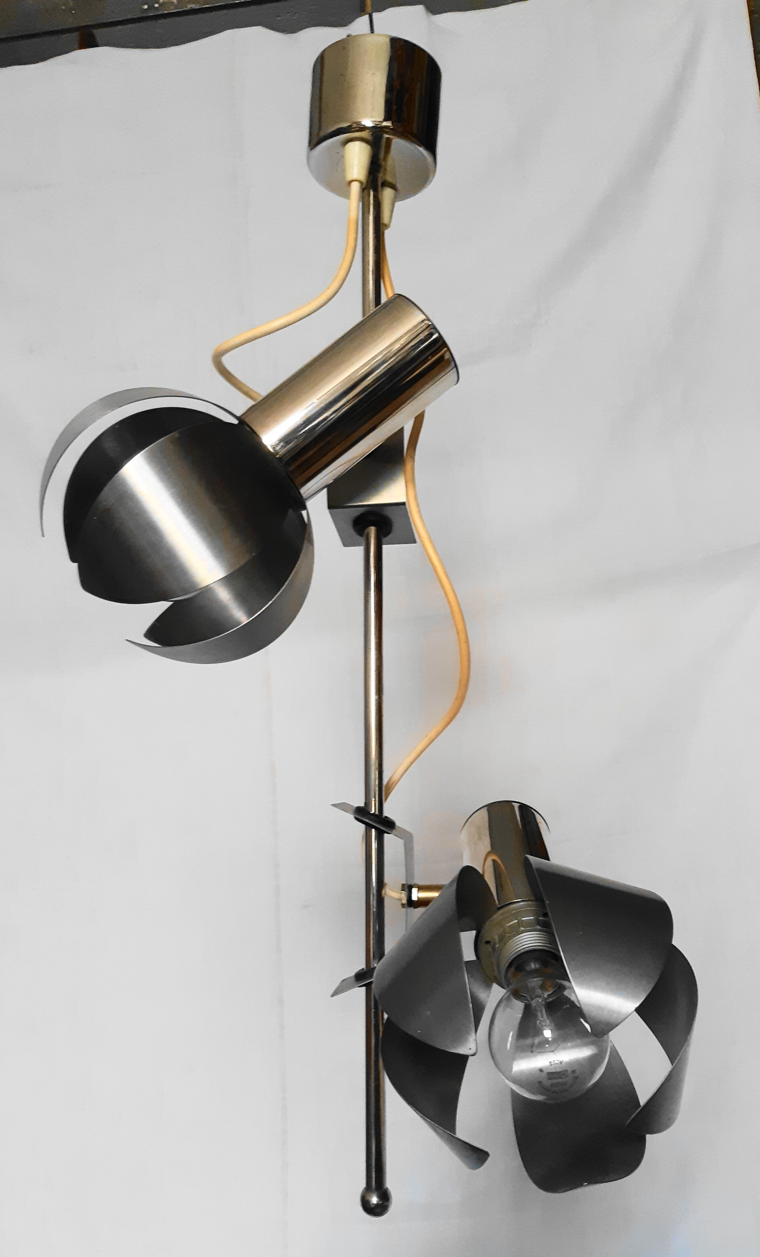 Chrome metal flower chandelier from the 70s