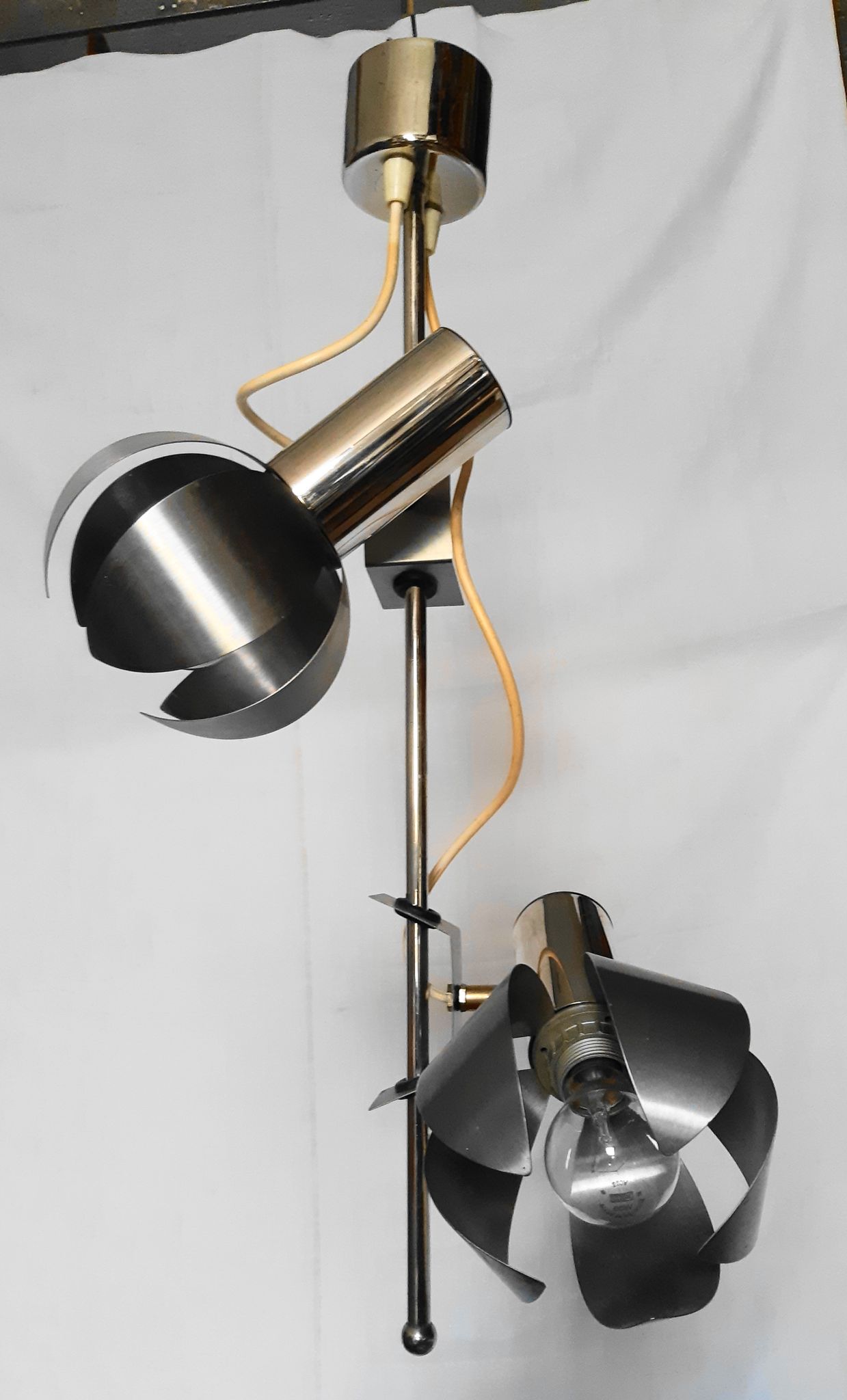 Chrome metal flower chandelier from the 70s