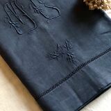 Drap ancien en pur lin lavé teinté en bleu nocturne