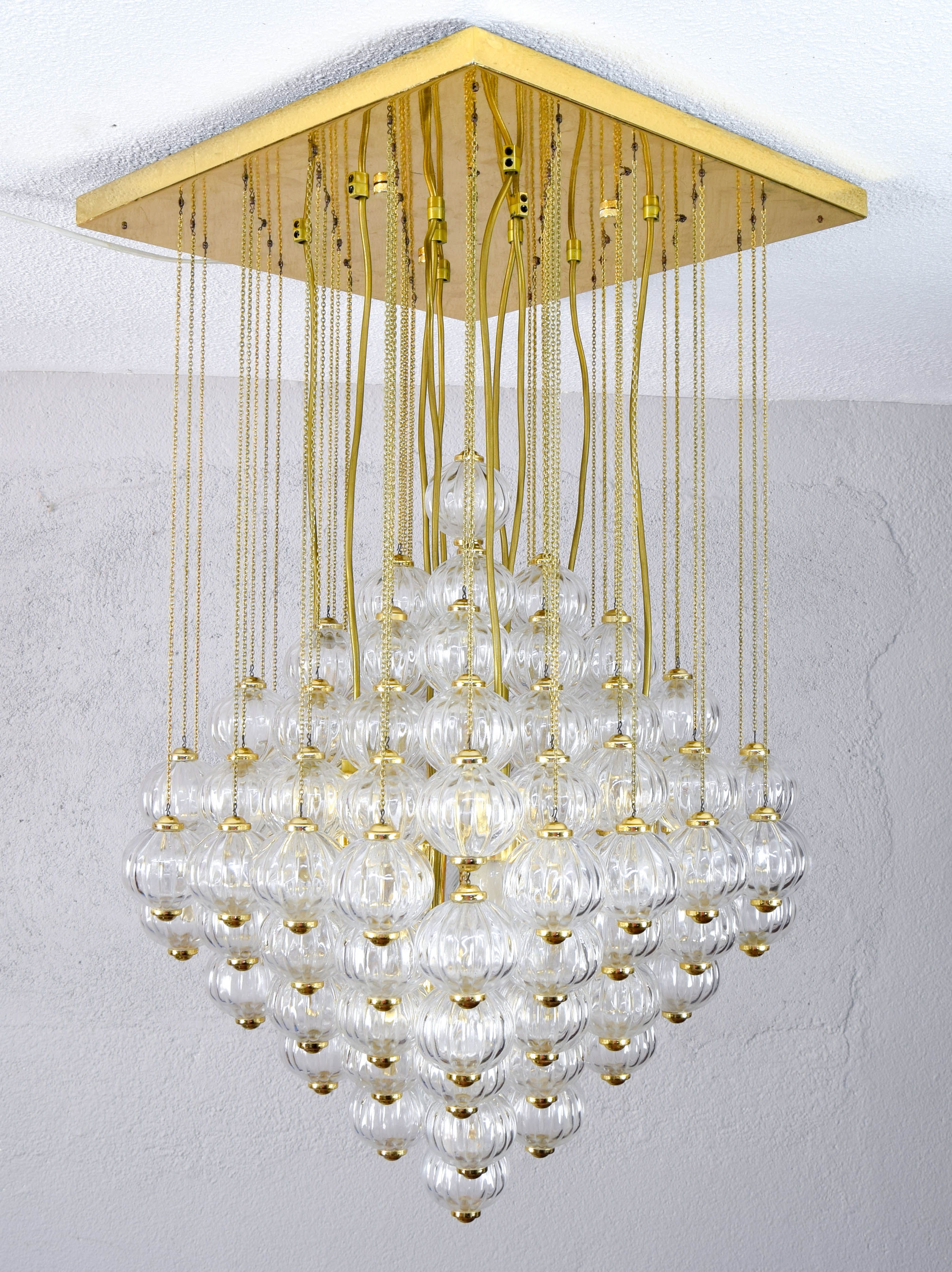 Venini mid century italian flushmount murano glass bubbles and brass chandelier