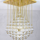 Venini mid century italian flushmount murano glass bubbles and brass chandelier