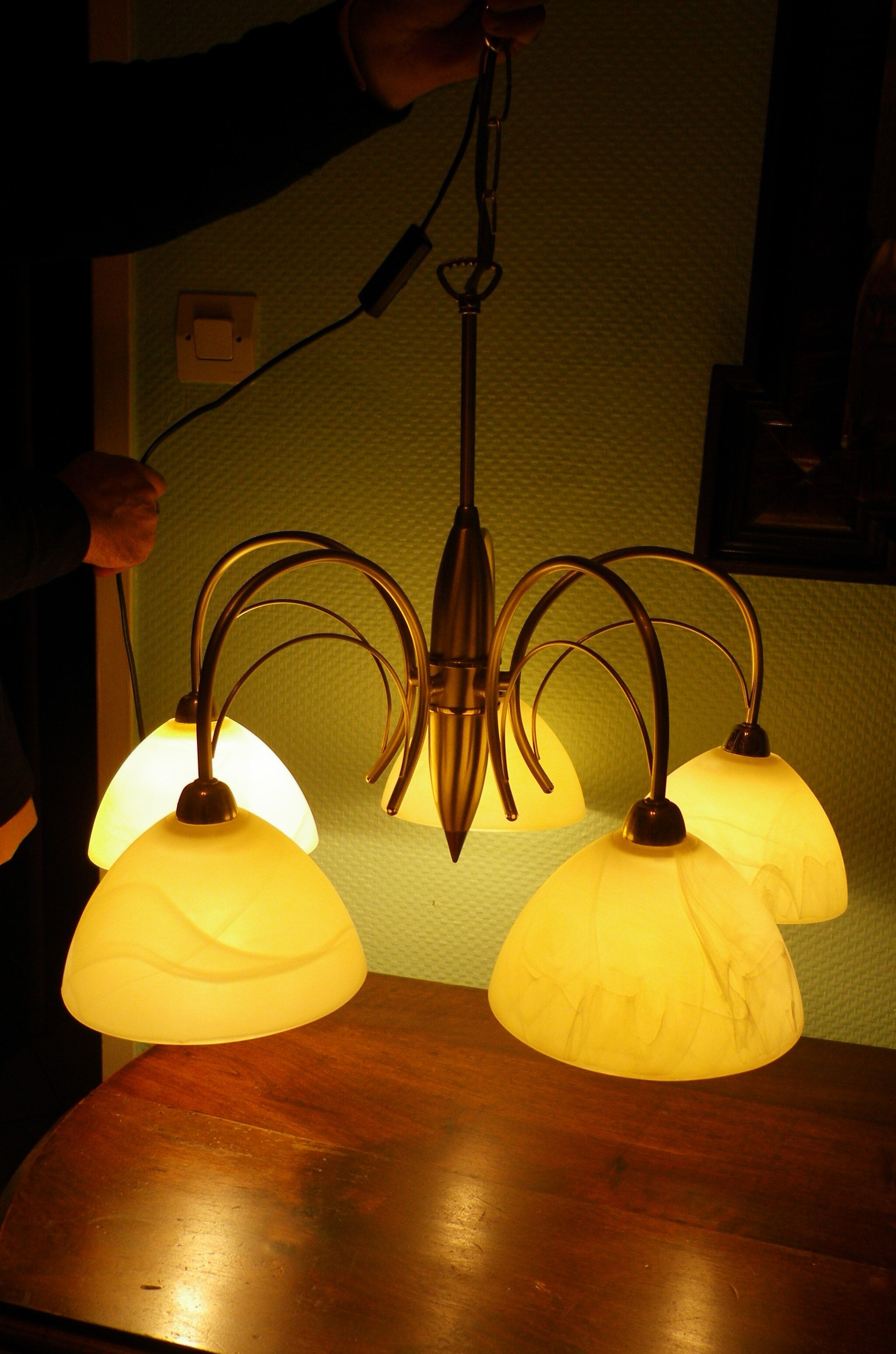 5-branched pendant light from the 70s, Honsel, Germany