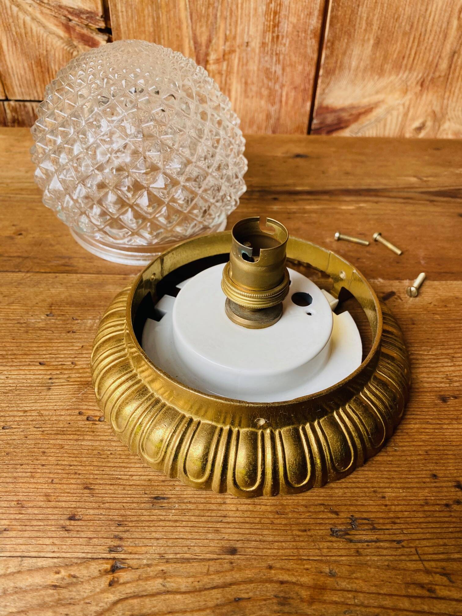 Vintage glass and brass ceiling light