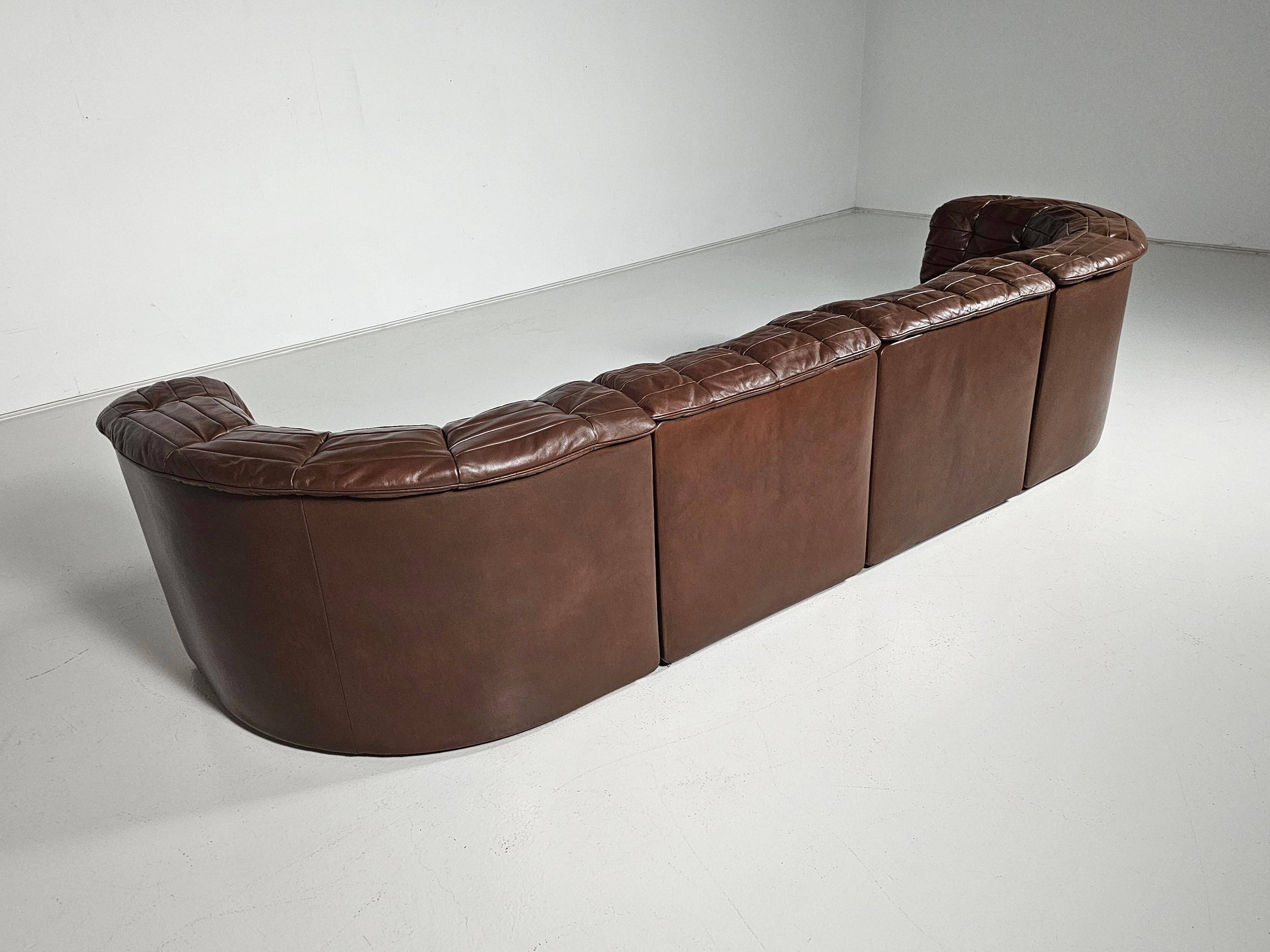 De Sede DS-11 modular sofa in original brown leather, 1970s.