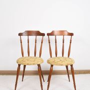 Pair of chairs in turned wood and fabric, vintage, dating from 1960.