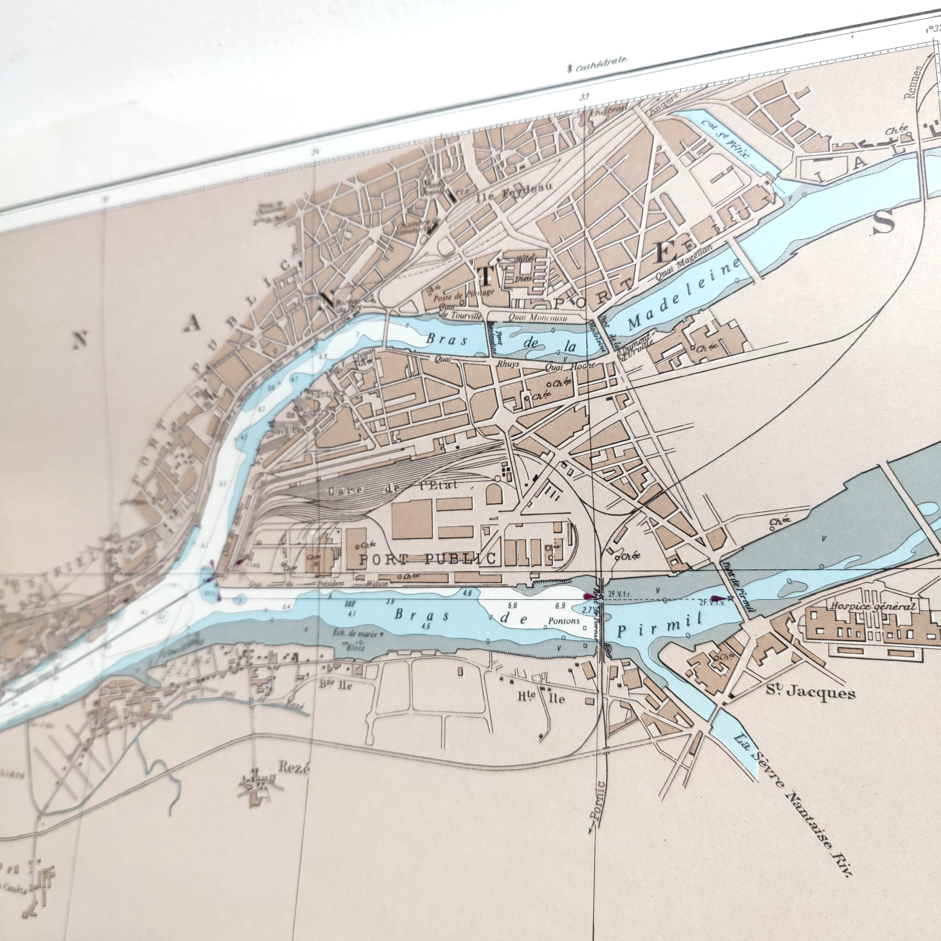 Vintage map Nantes cours de la Loire 1980