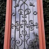 Window frame 179x88cm walnut oak wrought iron grille opening glass panel