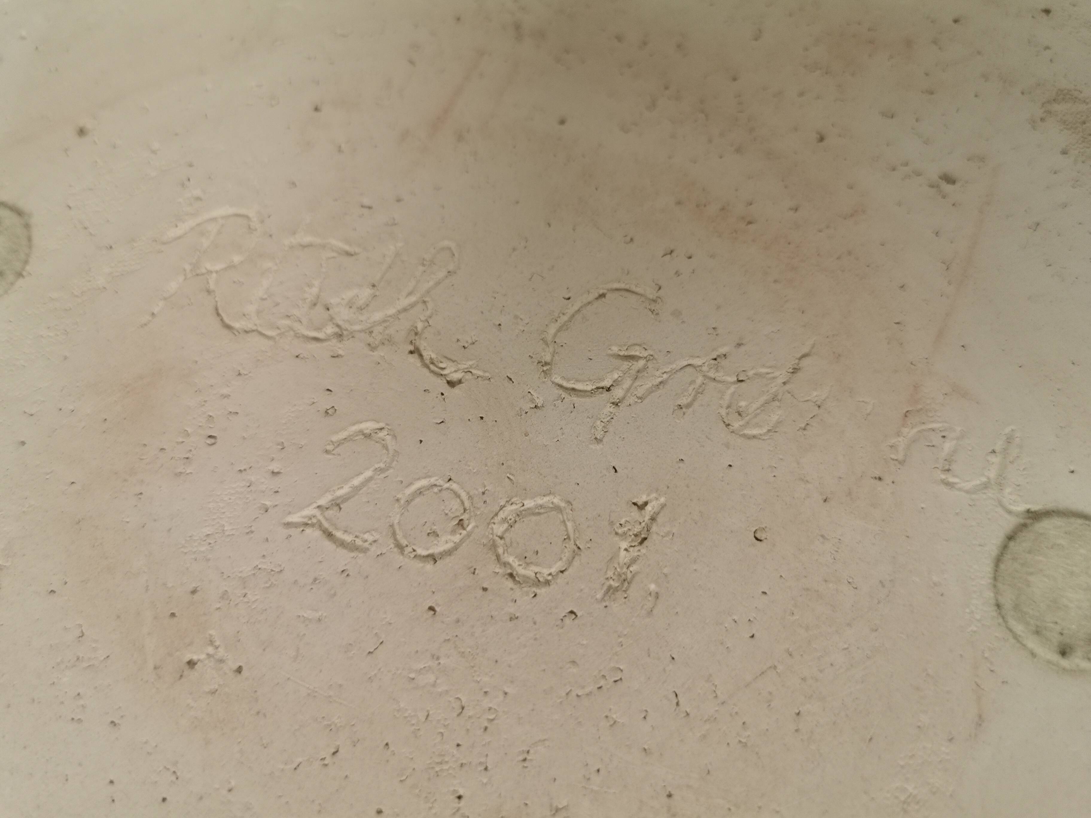 Large handmade decorated ceramic dish. Ruth Grønne Denmark 2001